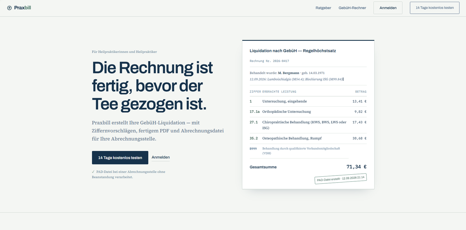 Praxbill – Liquidation nach GebüH